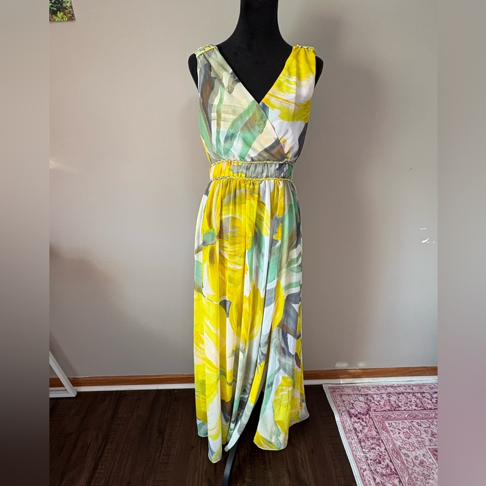 WHBM Sleeveless V-Neck Braided Waist Maxi Dress